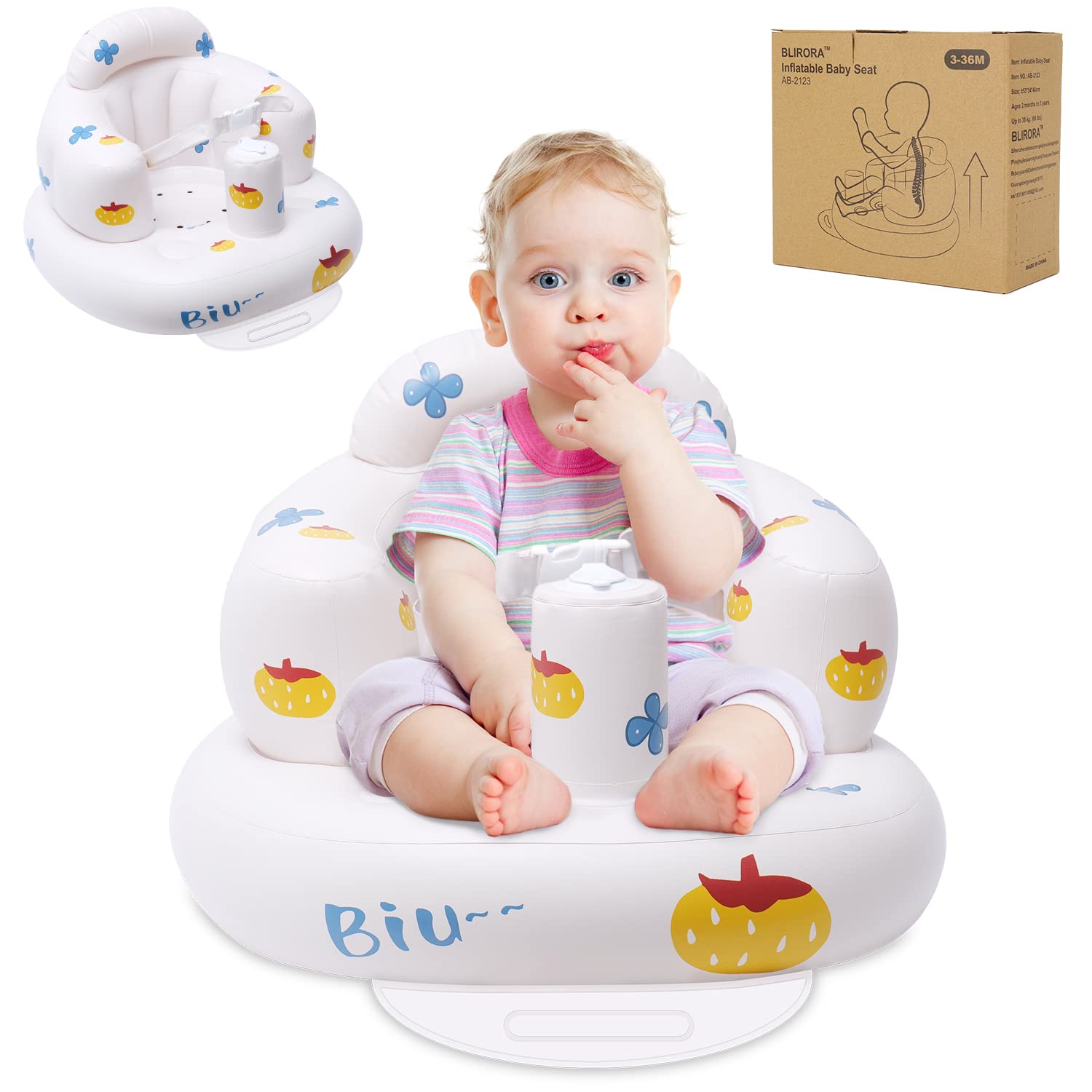 Inflatable Baby Floor Seat, Baby Chair for Sitting Up with Two-Point Harness Column-shaped Airbag Sofa Support for 3-36 Month Olds, Infant Seat Built in Air Pump for Home or Travel