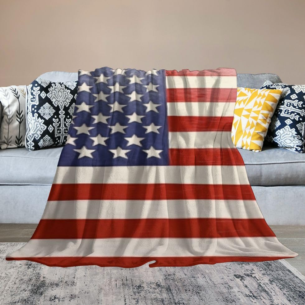American Flag Throw Blanket, USA Flag Blanket for Patriotic, Men Women and Children, Throw Blanket July 4th Picnics, Warm and Cozy for Bed Traveling or Couch