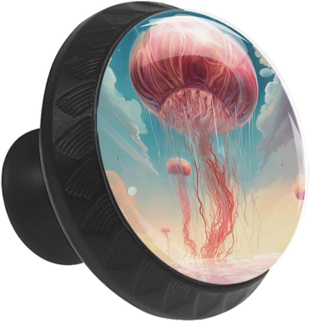 Fairytale Pink Jellyfish Seascape Crystal Glass Clear Round Cabinet Drawer Knobs, Set of 12, Durable, Easy Installation, Fashionable, 1.37x1.10x0.66 in/35x28x17mm, 12hwyls-002-2