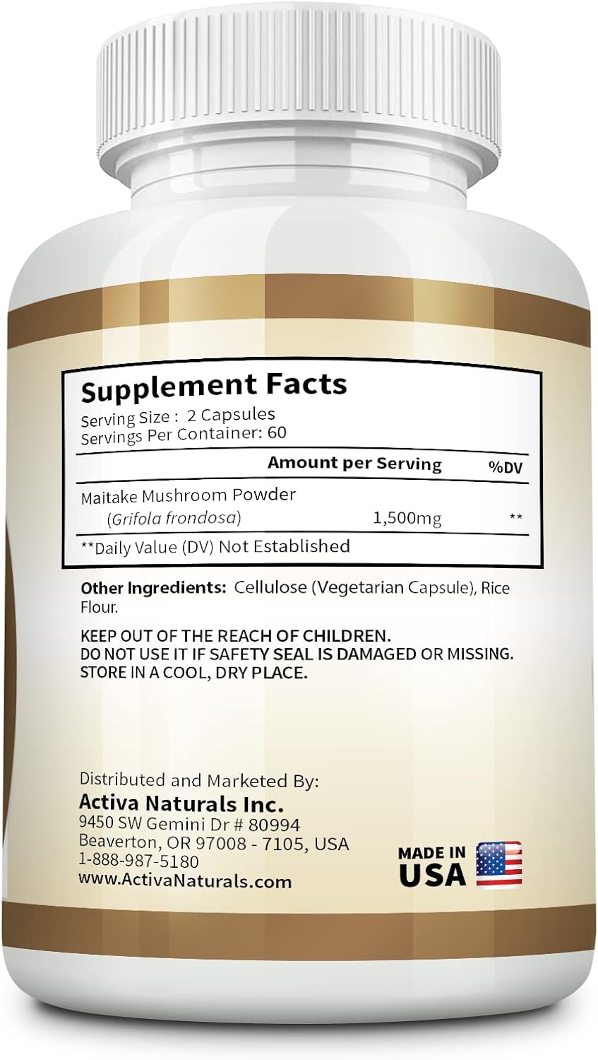 Maitake Mushroom Supplement - 120 Veg. Capsules with Grifola Frondosa Mushrooms