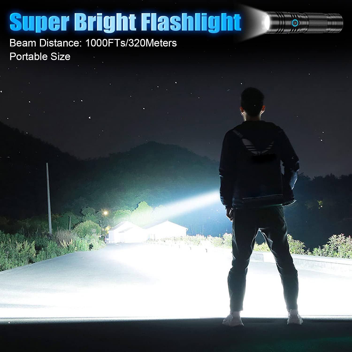 XHP50.2 Rechargeable LED Flashlight, 1200 Lumens, 5000mAh Battery, USB Rechargeable, Waterproof, Handheld, Tactical, 4 Modes