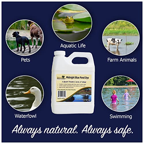 Natural Waterscapes Pond Dye - Midnight Blue Super Concentrate- 1 Quart Treats 1 Acre up to 6 Feet Deep, Dark Natural Looking Blue Pond Dye- Mix of Bright Blue Dye and Black Dye (1)