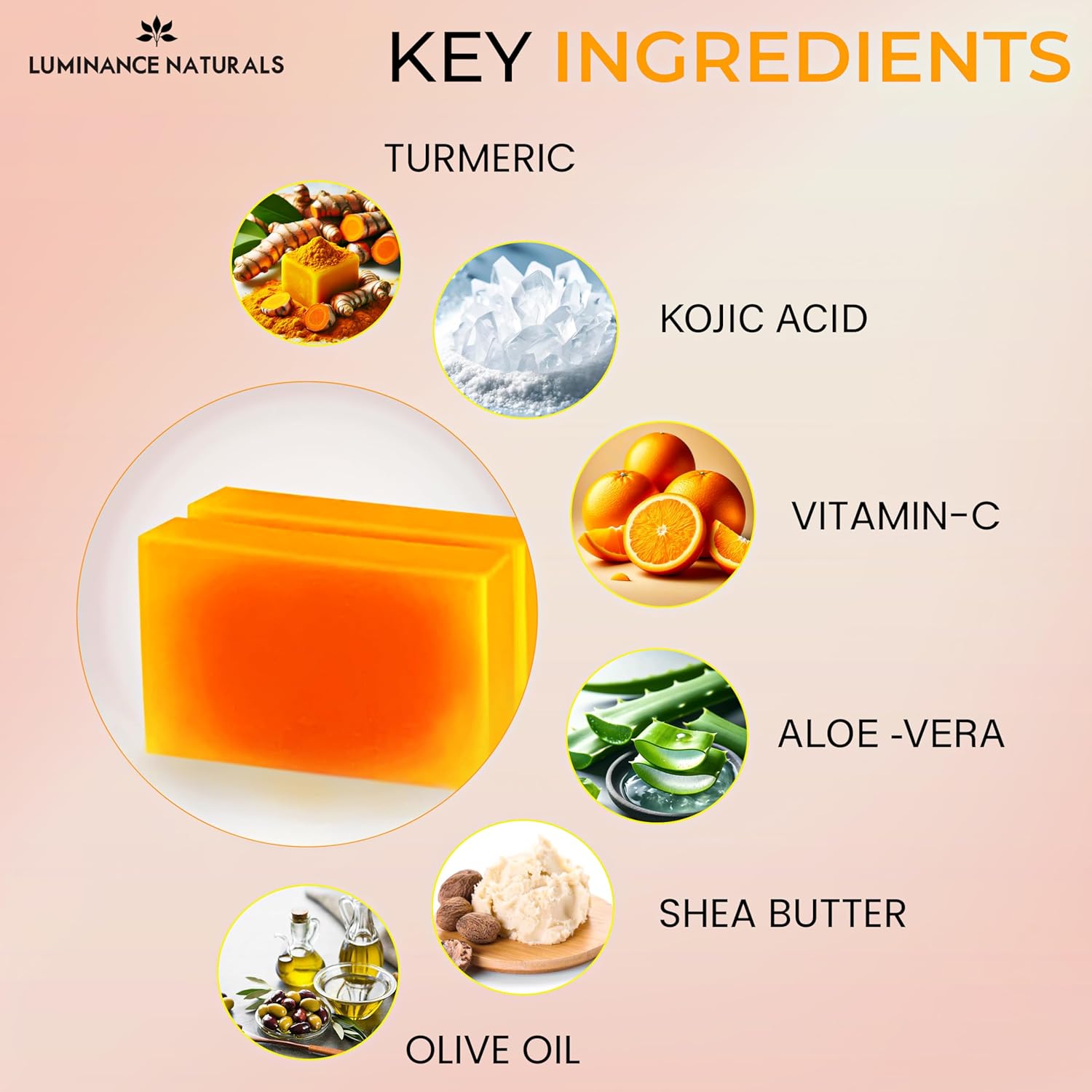 Turmeric and Kojic Acid Soap for Dark Spot Remover with Vitamin C, Retinol, Collagen, Rich in Hyaluronic Acid, Vitamin E, Shea, Olive Oil for Skin Rejuvenation (2 Pack)