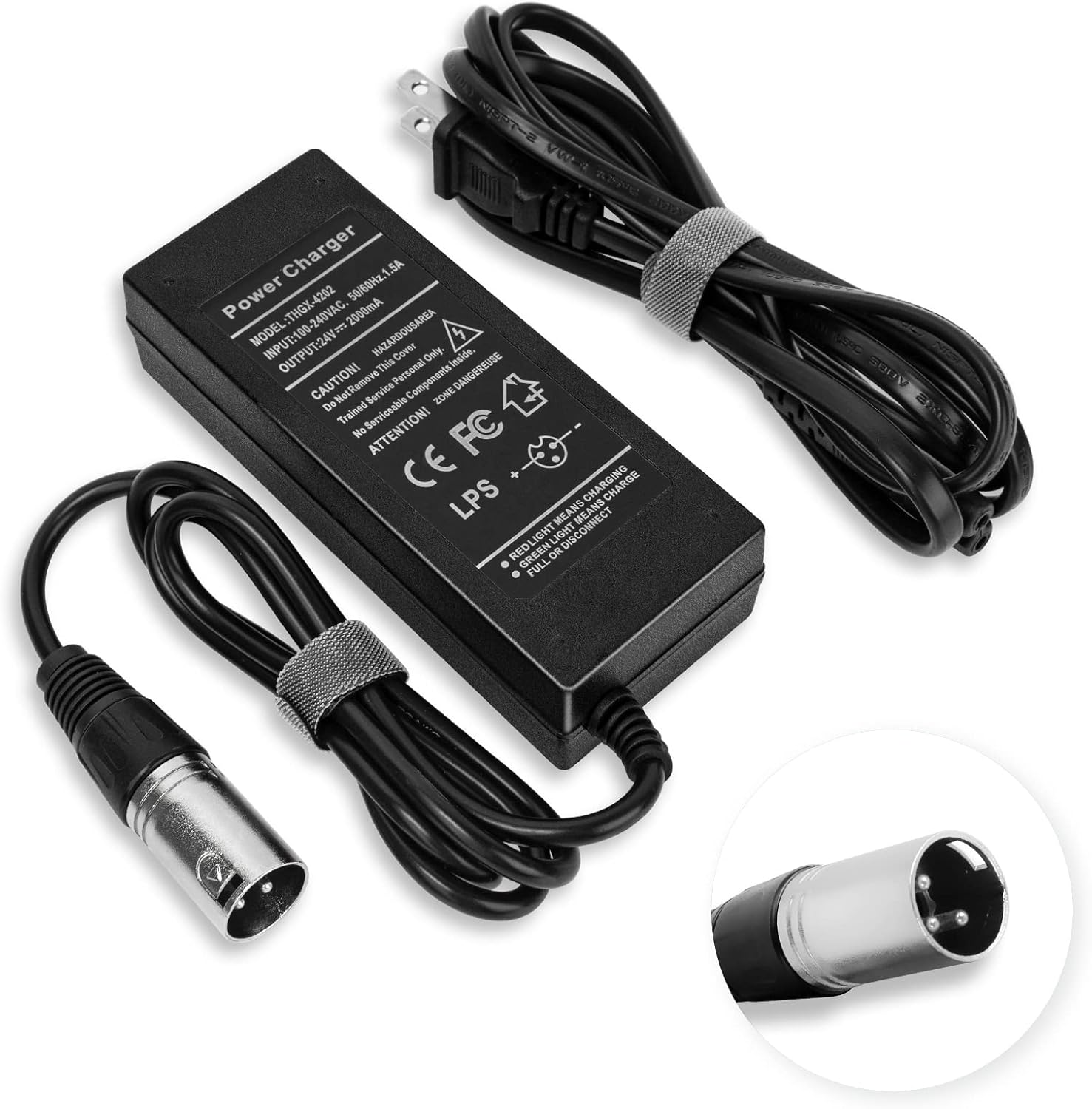 24V 2A 3-Pin XLR Connector Electronic Scooter Battery Charger for Go-Go Elite Traveller,Pride mobility,Jazzy Power Chair Battery Charger & Plus Ezip Mountain Trailz (with 3.9ft US Power cord)