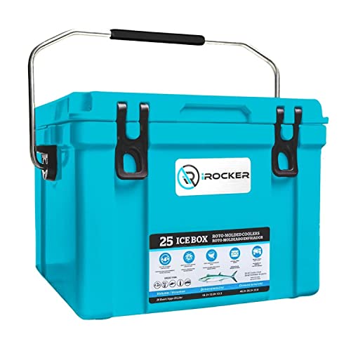 iROCKER 25L Roto-Molded Cooler, Heavy Duty Ice Box Equipped with Quick Drain Water Release Valve, 18