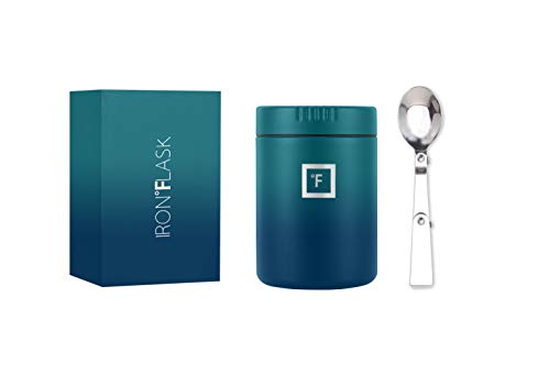 IRON °FLASK Thermos for Hot Food & Soup - 16 Oz Insulated Food Jar with Foldable Spoon - Leak Proof, Stainless Steel, Storage, Canteen, Double Walled - 16 Oz - Blue Waves