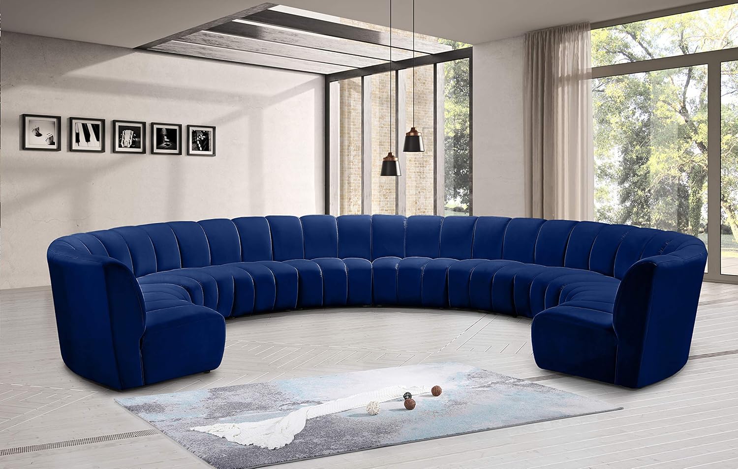 Meridian Furniture Infinity Collection Modern | Contemporary Modular Sectional with Luxurious Deep Channel Tufting, 10 Piece, Navy