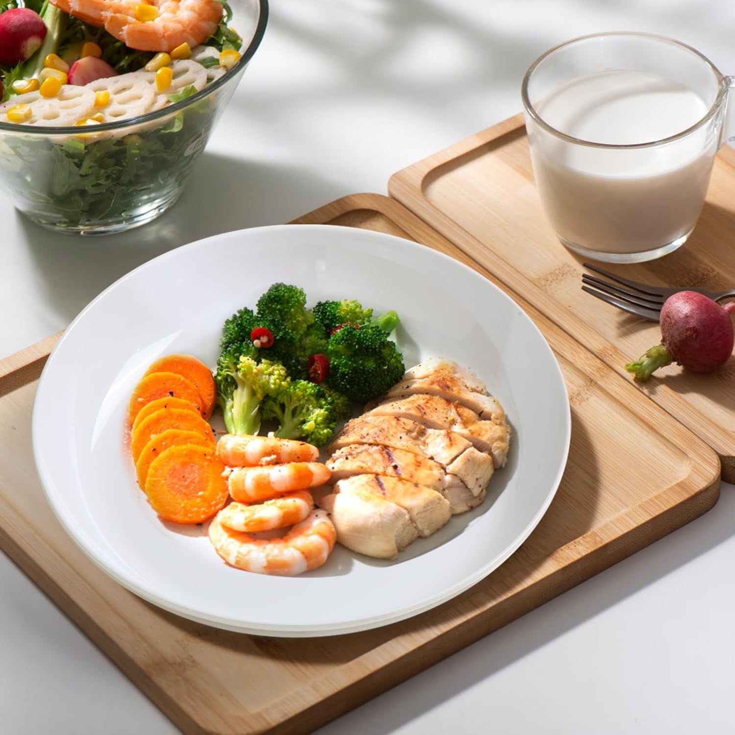 Melamine salad Bowls Set - 46 oz/10 inch 100% Melamine Soup/Salad Bowls | set of 6, White， BPA Free,snack