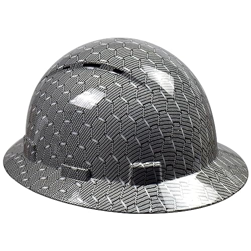 Full Brim Hard Hat - OSHA Safety Helmet Durable Lightweight Carbon Fiber Hard Hat, 6-Point Ratchet Suspension Protective Gear for Men and Women