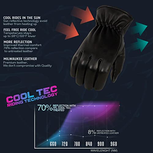 Milwaukee Leather MG7596 Men's Black ‘Cool-Tec’ Leather Motorcycle Rider Unlined Gloves W/Sinch Wrist Closure