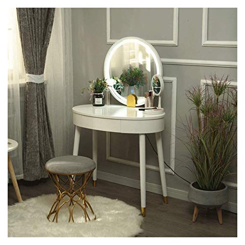 Luxury Dressing Vanity Table w/Stool for Bedroom, Light Luxury Nordic Dressing Table Bedroom Modern Minimalist Small Apartment Mini Makeup Table(White (80cm))