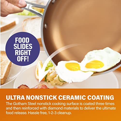 GOTHAM STEEL Frying Pan Set, 3 Piece Nonstick Copper Fry Pans Set, 8”, 10” & 12” Nonstick Frying Pans, Nonstick Skillet Set, Omelet Pan, Cookware, PFOA Free, Dishwasher Safe, Cool Touch Handle - RED