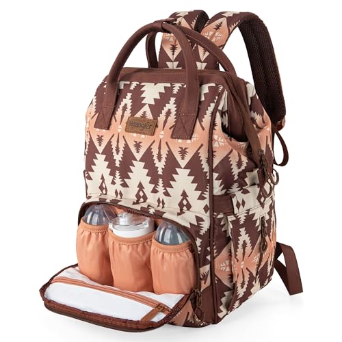 Wrangler Aztec Backpack Organized Daypack Travel Baby Bag with Stroller Strap and Side Bottle Pockets
