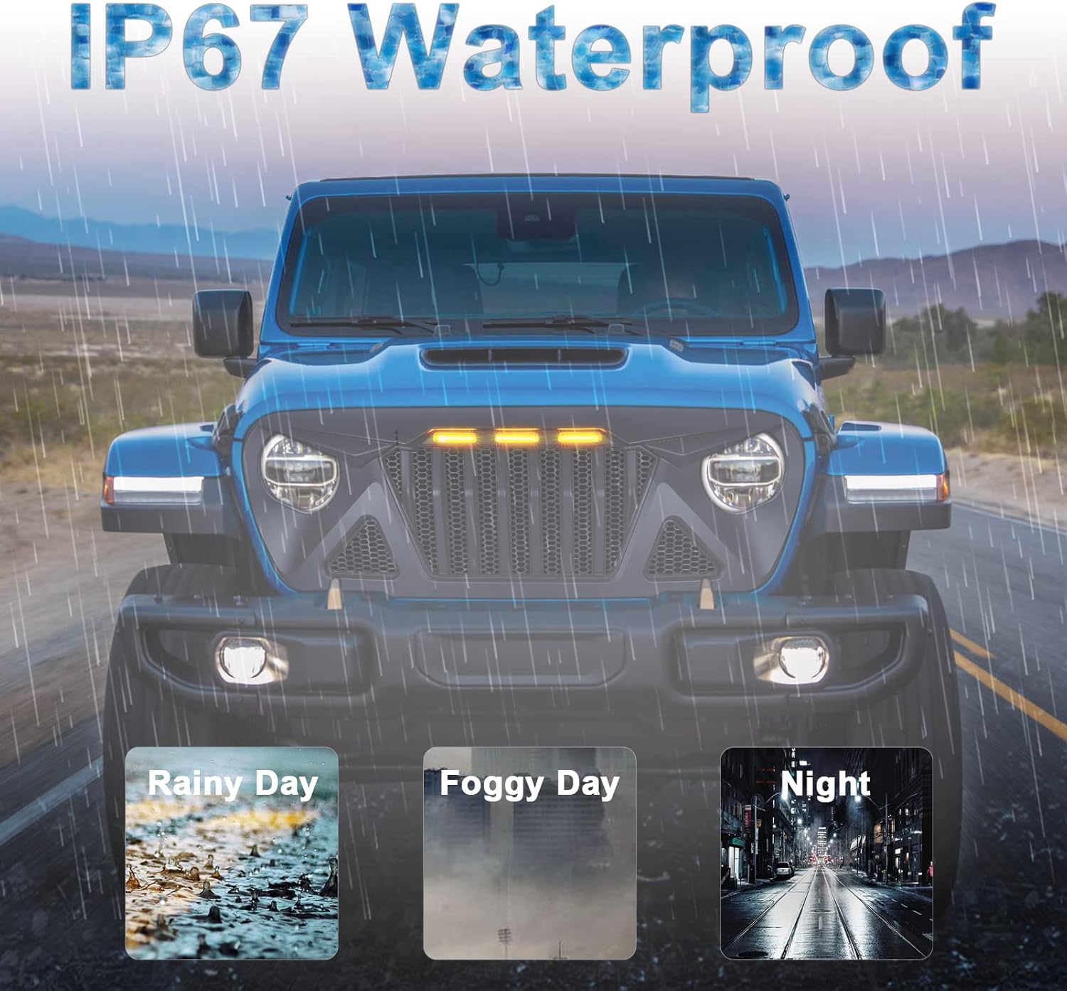 Front Grill for 2018-2022 2023 Jeep Wrangler JL JLU Gladiator JT Grille Aftermarket Front Grille with Amber LED Grills Lights fit 2020 2021 2022 2023 Jeep Gladiator JT Grille Accessories