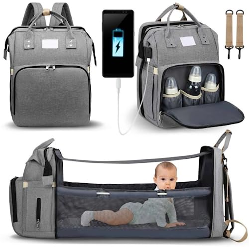 Diaper Bag Backpacks with Changing Station for Baby Foldable Baby Diaper Bags Large Capacity Waterproof USB Charging Port (Black)