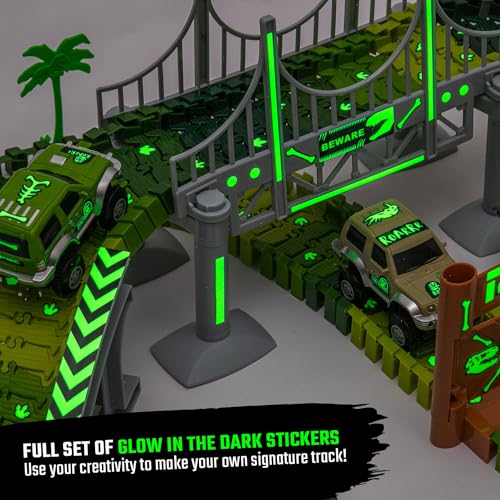 JITTERYGIT Race Track Glow in The Dark Magic Toy Set, Kids Light Up Flexible Car Tracks - Best Birthday Gift for Boys Girls and Toddlers 3 4 5 6 7 8 Year Old