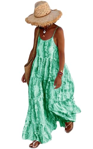 PRETTYGARDEN Women Summer Dresses 2024 Spaghetti Strap Scoop Neck Floral Maxi Dress Flowy Boho Long Sundress with Pockets
