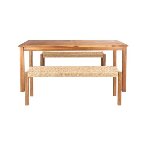 SAFAVIEH Outdoor Collection Aquina Acacia Wood/Light Brown 3-Piece Dining Set PAT7081A, Natural/Natural