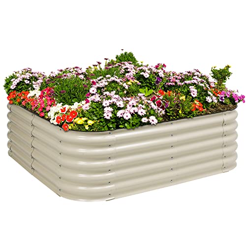 Aoodor 4 in 1 Modular Aluzinc Metal Raised Garden Bed - Outdoor Garden Planter Box for Vegetable, Flower, Herb - Silver