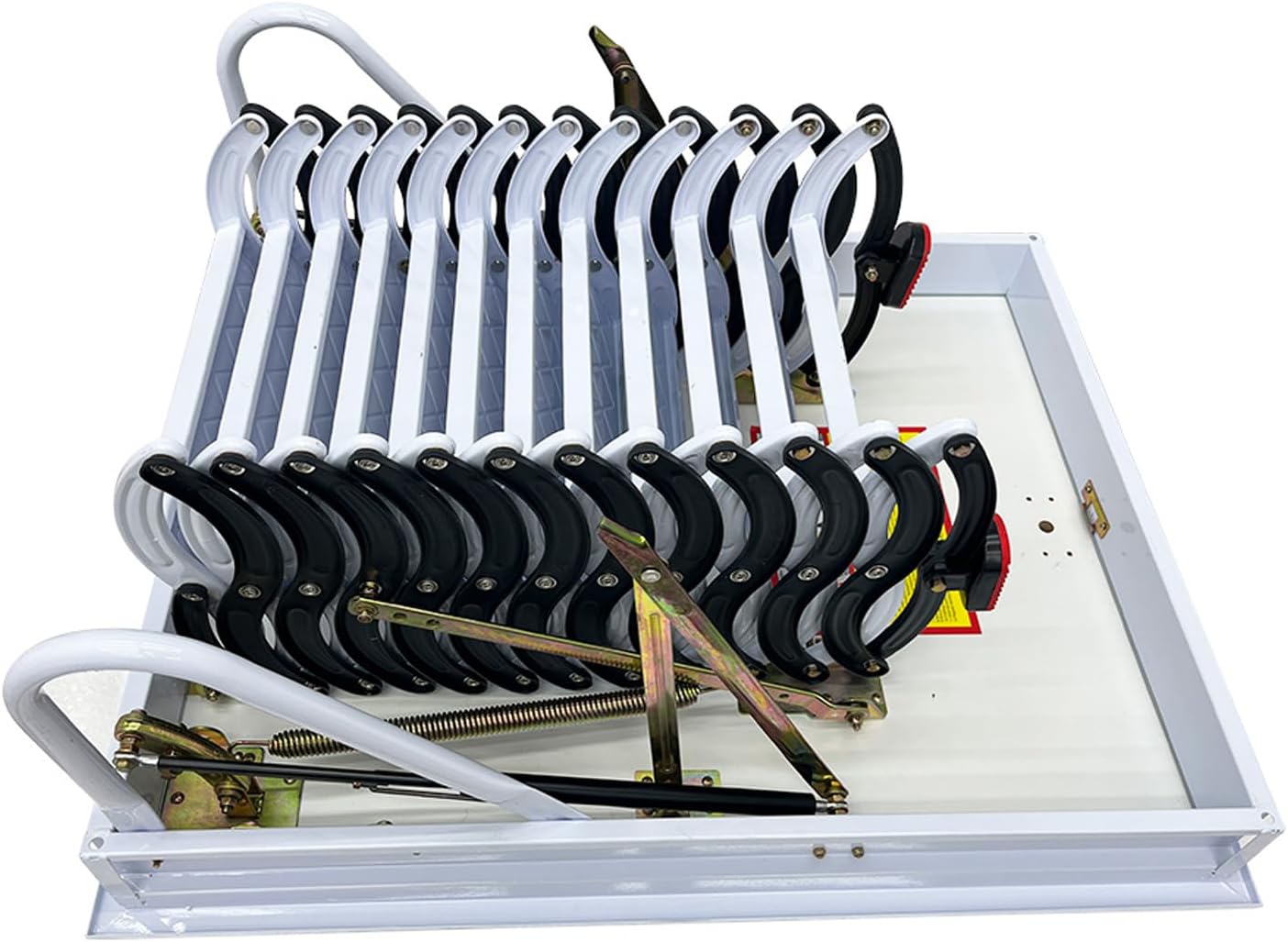 TECHTONGDA Ceiling Attic Loft Ladder, Retractable Pull Down Attic Ladder, 12 Steps Folding Ladder Attic Extension Stairs, 9.84ft Adjustable Height, 660lbs Capacity, 31.5'' x 39.4'', Black + White