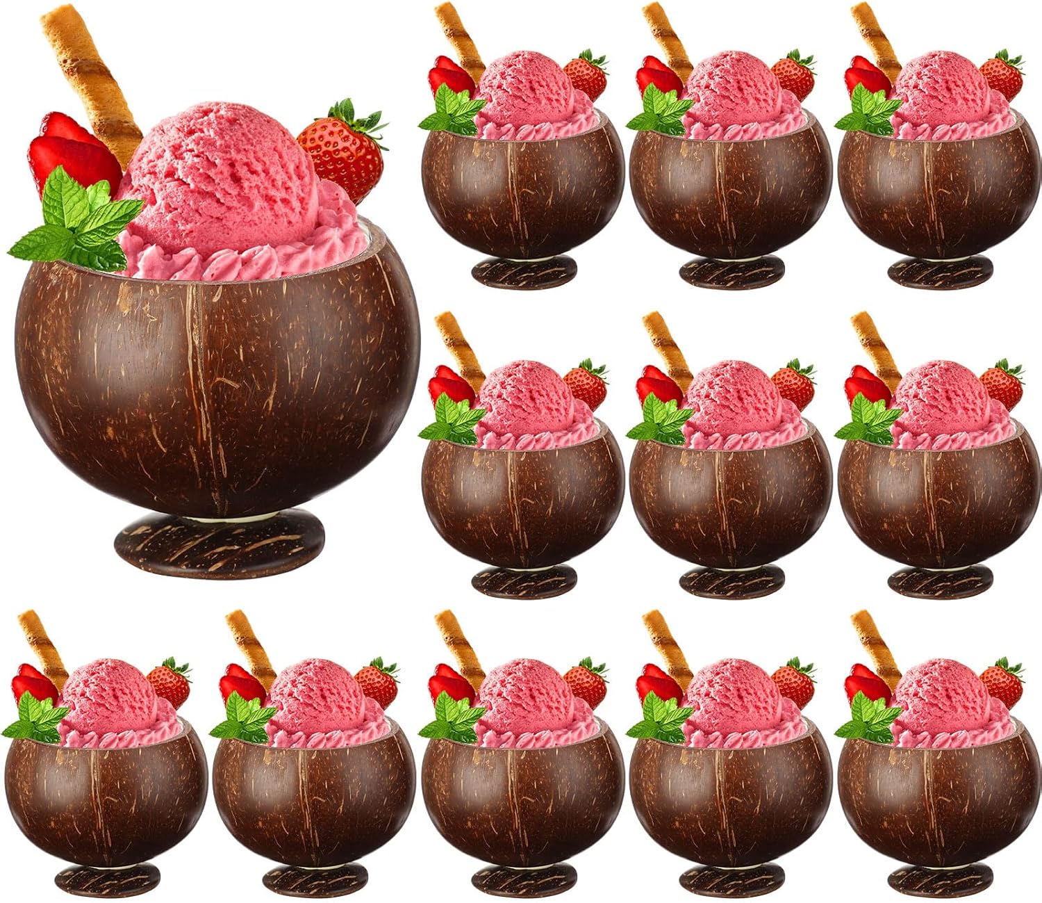 Tioncy 12 Pieces 13.5 oz Coconut Cup Hawaiian Theme Coconut Shell Cups Polished Coconut Bowls Luau Party Favors Tiki Party Decorations for Smoothie Salad for Luau Party Supplies Kitchen Decoration