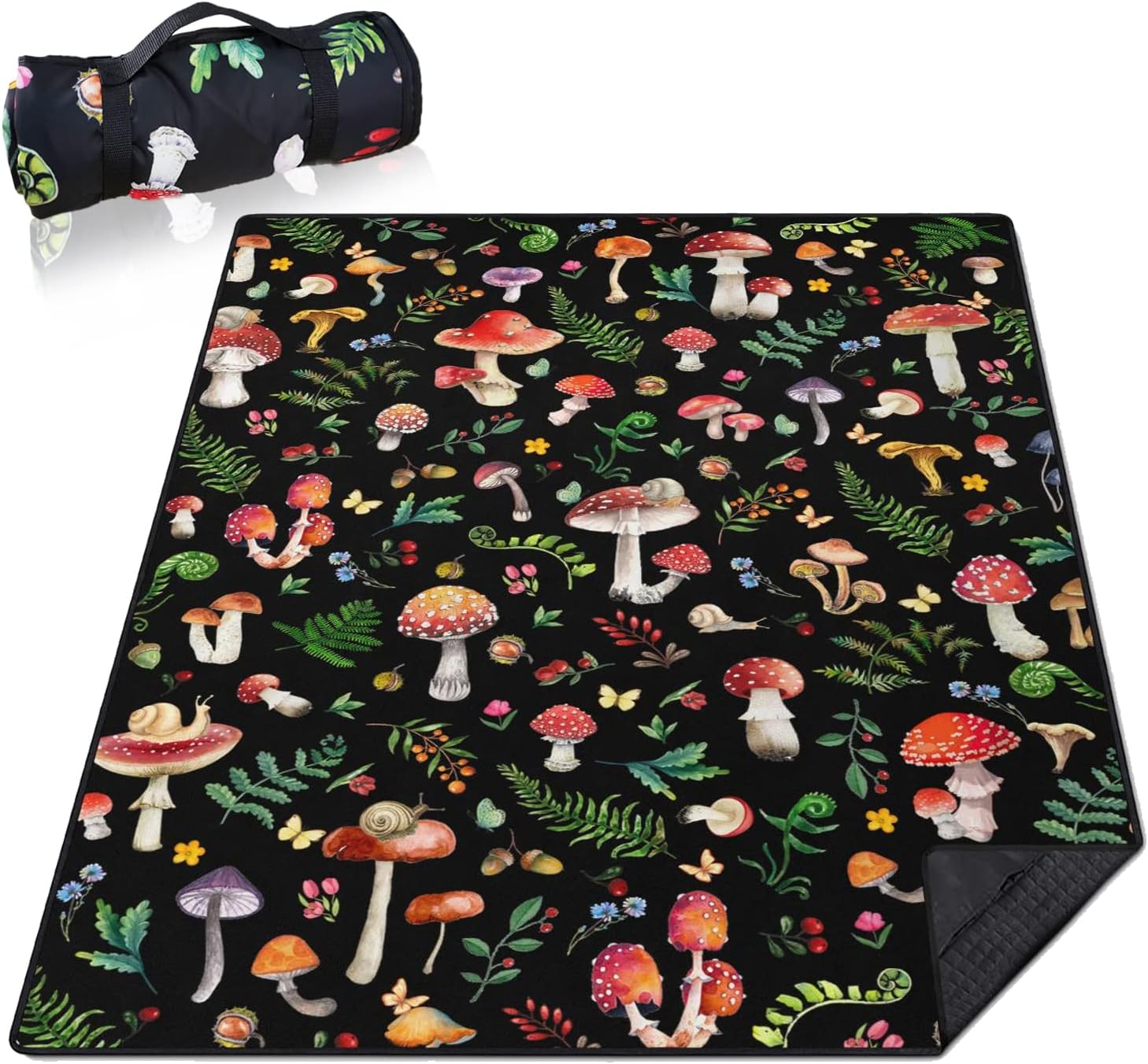 Mushroom Picnic Blankets Waterproof Foldable,60’‘x80'' Portable Dual Layers Outdoor Travel Camping Backpacking Hiking Beach Blanket Mat for Grass Padded Lawn Park Beach,Picnic Accessories