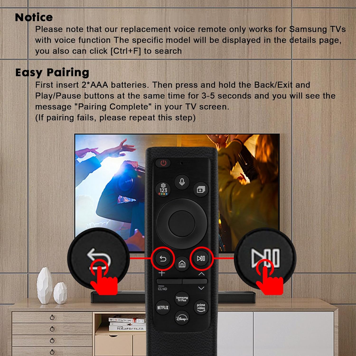 Voice Remote Control BN59-01385A Compatible with Samsung Smart TV with Voice Function 2018-2022, Compatible with OLED/The Frame/Neo QLED 4K 8K/Crystal UHD Series TVs