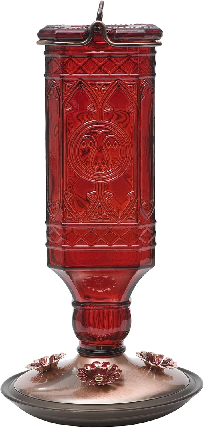 Perky-Pet 8116-2 Red Square Antique Bottle Glass Hummingbird Feeder
