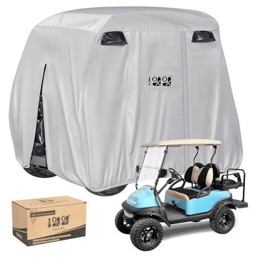 10L0L 2/4 Passenger Golf Cart Cover Fits for Yamaha EZGO Club Car, 400D Waterproof Durable Polyester Golf Cart Cover with Three Zipper Doors Windproof Sunproof - Black/Army Green/Sliver