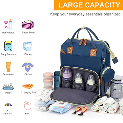 Diaper Bag with Changing Station, Waterproof 3 in 1 Baby Diaper Backpack with Foldable Changing Pad, Large Travel Back Pack for Baby Girl Boy, Grey