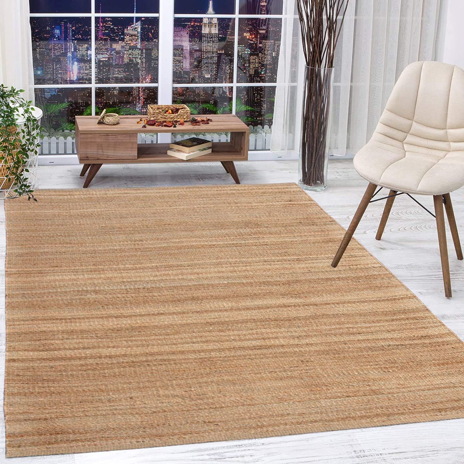Antep Rugs Natural 5x7 Indoor Hand Woven Fiber Jute Area Rug (Natural, 5' x 7'6