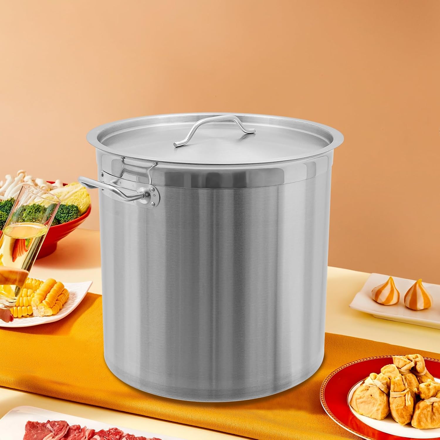 36 Quart Stainless Steel Stock Pot, Seafood Boil Pot with Handle and Lid, Crawfish, Crab, Lobster, Shrimp Boil Stock Pot with Strainer, Turkey Fryer Pot