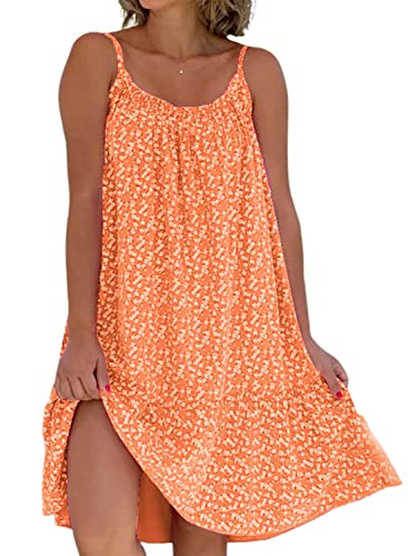 Women Loose Floral Printed Sleeveless Spaghetti Straps Mini Sundress Boho Beach Swing Mini Dresses