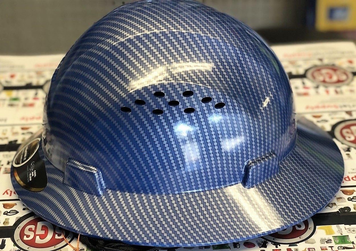 HDPE Hydro Dipped Blue/Silver Full Brim Hard Hat with Fas-trac Suspension