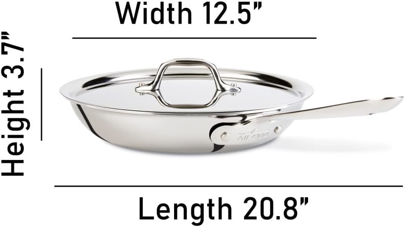 All-Clad D3 3-Ply Stainless Steel Fry Pan 12 Inch, Induction, Oven Broiler Safe 500F, Lid Safe 350F, Frying pan, Fast & Even Heat, Skillet, Compatible with All Stovetops, Pots & Pans, Cookware, Silver