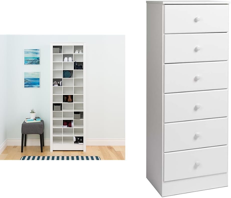 Prepac White Shoe Storage Cabinet with 36 Cubbies, 72.5