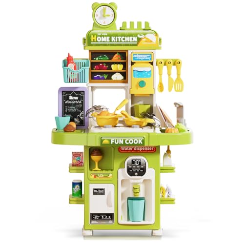 Play Kitchen for Toddlers Kids Kitchen Playset with Sound & Light - Complete Pretend Food Cooking Toy Set, Featuring Play Sink and Steam Stove