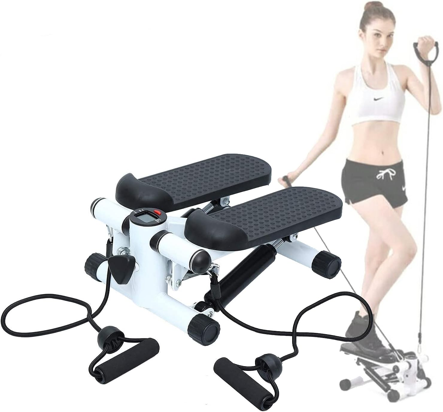 Nisorpa Mini Stair Stepper with Resistance Bands, Portable Stair Climber Exercise Machine, Waist Fitness Twister Step Machine for Full Body Workout, 330 Lbs Capacity