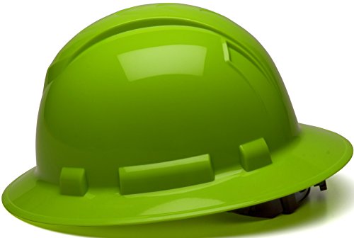 Pyramex Ridgeline Full Brim Hard Hats with 4-Point Ratchet Suspension (Red, Hi-Vis Lime)