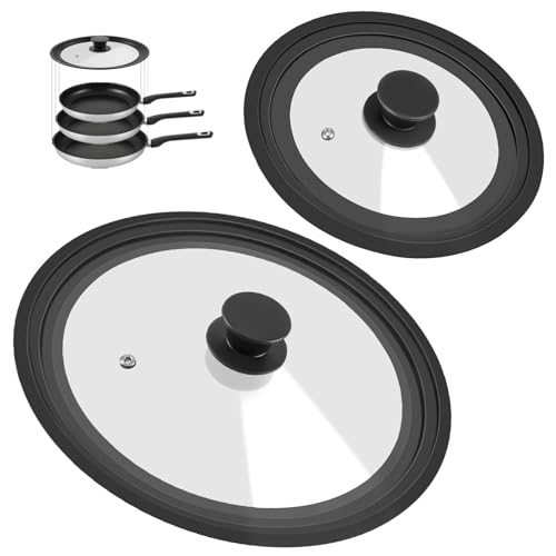 Universal Lid for Pots, Pans and Skillets - Tempered Glass Lid with Heat Resistant Silicone Rim Fits fit 7