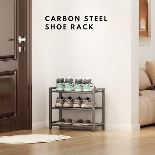 Karakara 4-Tier Metal Shoe Rack Organizer, Durable, Corrosion-Resistant Design for Closet and Garage Storage, Free Standing with Enhanced Stability, Large Capacity (28