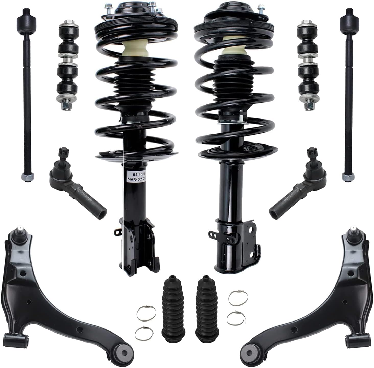 Detroit Axle - 12pc Front End Suspension Kit for 2000-2003 Dodge Neon, 2003 Dodge SX 2.0, 2000-2001 Plymouth Neon, Lower Control Arms w/Ball Joint Tie Rods Sway Bars Boots Struts Replacement
