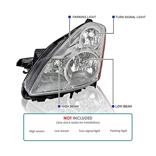 SPEC-D TUNING Chrome Housing Clear Lens Halogen Headlight Passenger Right Side Compatible with 2010-2012 Nissan Altima 4Dr Sedan Models