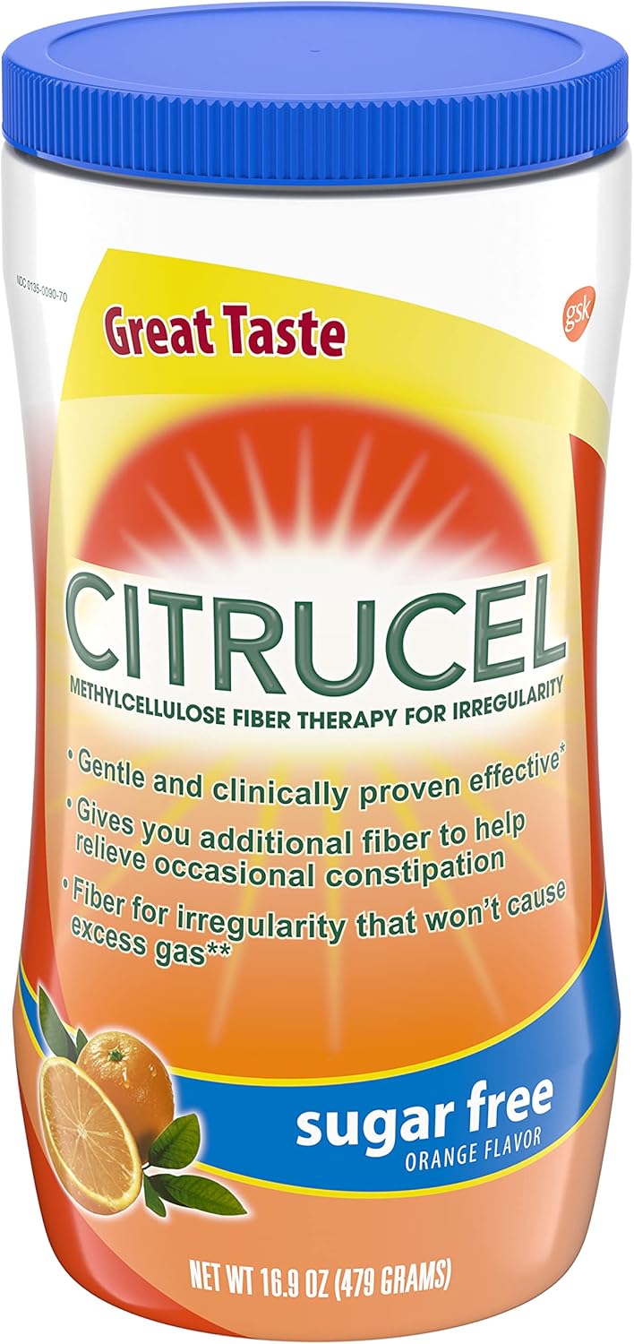 Citrucel Sugar Free Orange Flavor Methylcellulose Fiber Therapy Powder for Regularity, 16.9 ounce (Pack of 3)