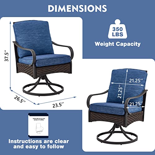 EROMMY Patio Dining Chairs Set of 2, Outdoor Swivel Rocker Patio Chairs with Cushion, Wicker Patio Chairs for Garden, Backyard, Balcony, Khaki