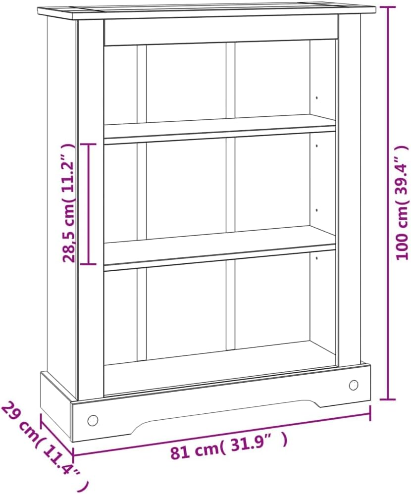 3-Tier Bookcase Mexican Pine Corona Range Book Shelf Book Cabinet Home Furniture 31.9
