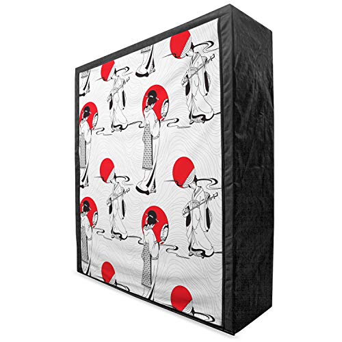 Ambesonne Asian Portable Fabric Wardrobe, Japanese Geisha Girl with Traditional Kimono Folk Culture Style, Clothing Organizer and Storage Closet with Shelves, 33.5
