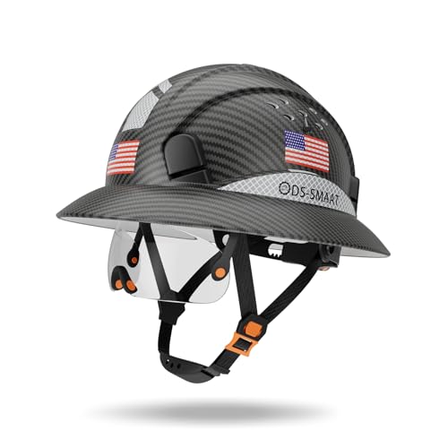 Full Brim Construction Hard Hat with Visor, 6-Point Ratchet Suspension Safety Helmet, Superior Impact Head Protection for Industry Use,ANSI Z89.1 Approved Safety Helmet,Great for Men&Women