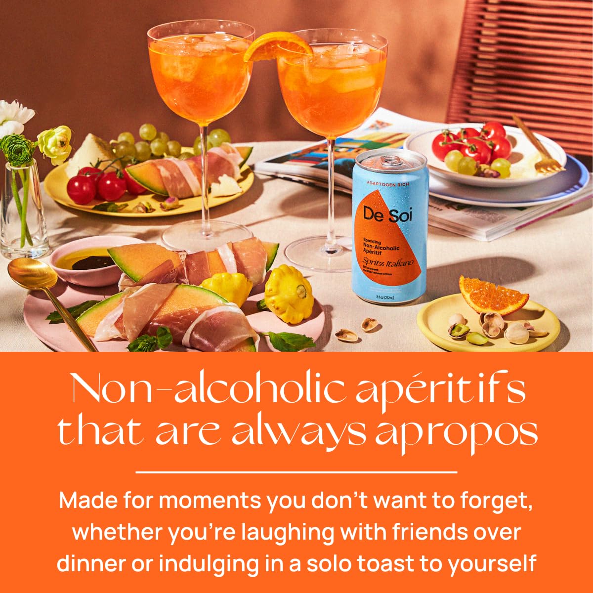 De Soi Spritz Italiano Non-Alcoholic Aperitif by Katy Perry - Sparkling Adaptogen Beverage with L-theanine, Lion's Mane, Reishi Mushroom | Non-Alcoholic, Vegan & Gluten-Free | 4-PACK (8 Fl Oz Cans)