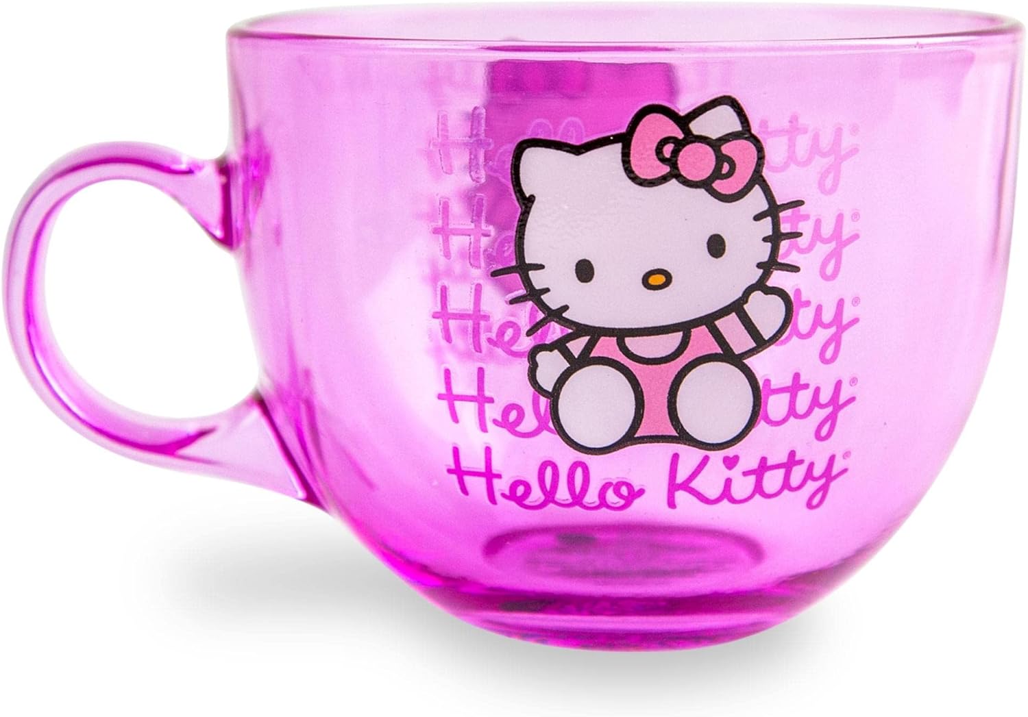 Sanrio Hello Kitty Pink Glass Mug | Large Coffee Cup For Espresso, Tea, Mocha | Holds 16 Ounces